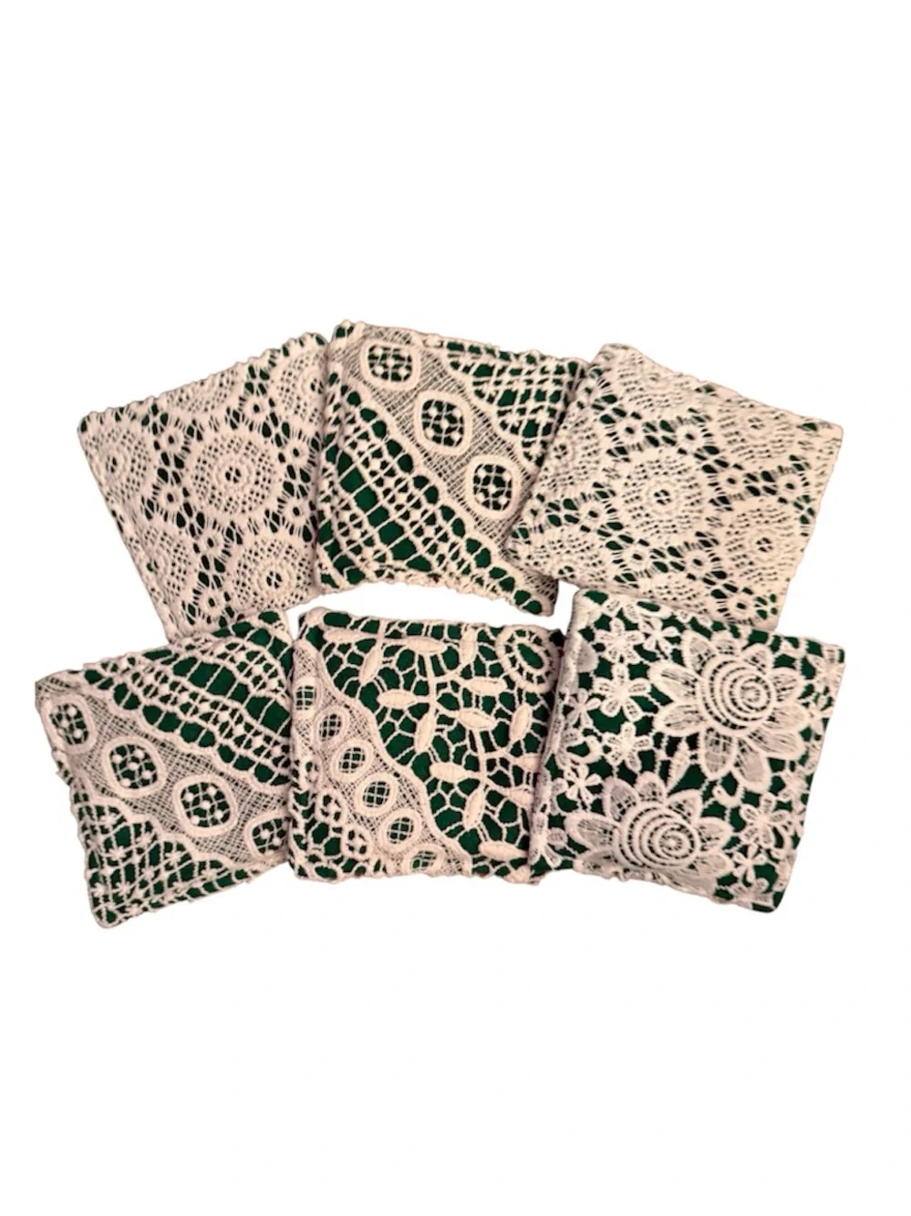 Handmade Bundle of (6) Green Crochet Christmas Holiday Fabric Coasters Decor
